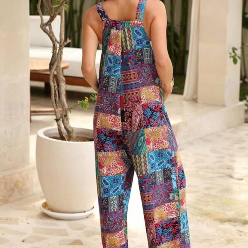 SHEIN Colorful Patchwork Wide Leg Jumpsuit/Overalls